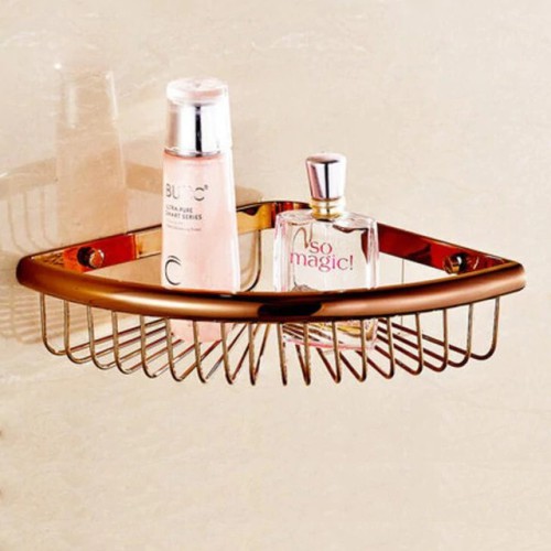 Kệ góc đựng dầu gội treo tường màu vàng hồng Rose Gold Miken AL-PH20