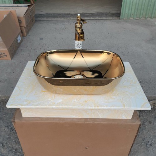 Chậu rửa lavabo nghệ thuật mạ vàng Miken MKC-4736G