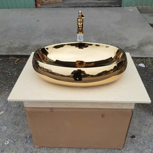 Chậu rửa lavabo nghệ thuật mạ vàng Miken MKC-C32 (58x42cm)