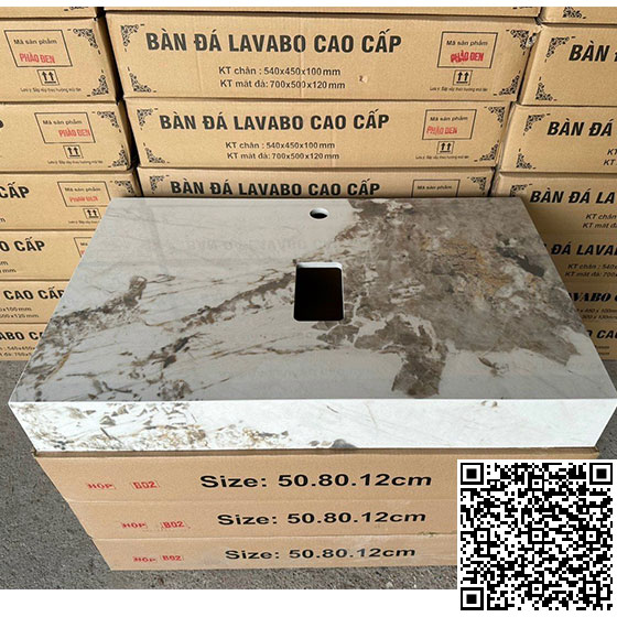 Bàn đá 1 tầng chậu rửa lavabo đá nhân tạo màu trắng vân mây Miken HM-8050W-2