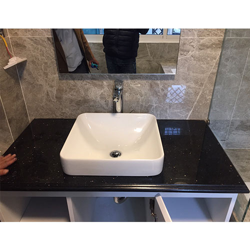Bàn đá 1 tầng chậu rửa lavabo đá nhân tạo màu trắng vân mây Miken HM-8050W - Image 3