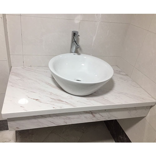 Bàn đá 1 tầng chậu rửa lavabo đá nhân tạo màu trắng vân mây Miken HM-8050W - Image 5