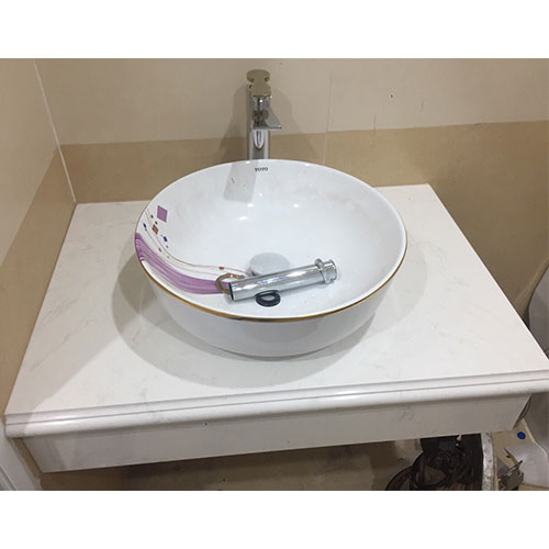 Bàn đá 1 tầng chậu rửa lavabo đá nhân tạo màu xám ghi vân mây Miken HM-8050GR - Image 3