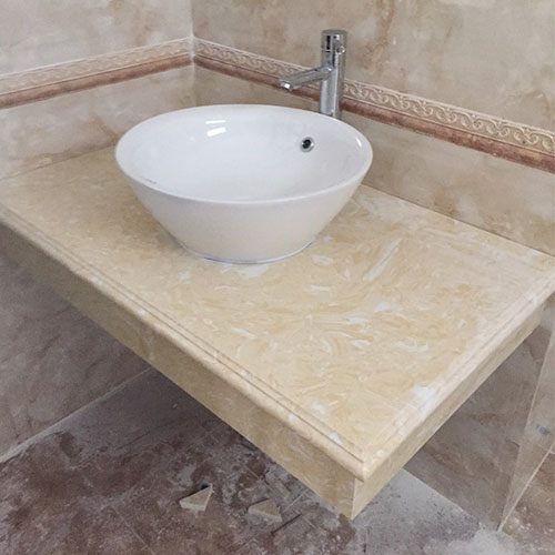 Bàn đá 1 tầng chậu rửa lavabo đá nhân tạo màu xám ghi vân mây Miken HM-8050GR - Image 5
