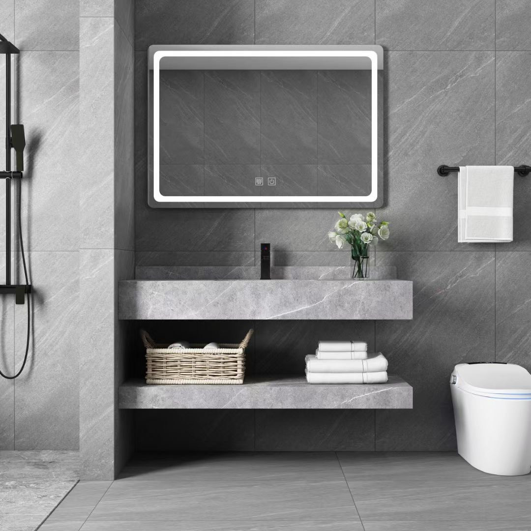 Bộ bàn đá 2 tầng chậu rửa lavabo đá kim sa xanh tự nhiên HM-8613GB - Image 4