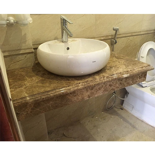 Bộ bàn đá 2 tầng chậu rửa lavabo đá nhân tạo màu ghi vân mây HM-8620GR - Image 4