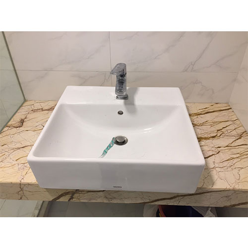 Bộ bàn đá 2 tầng chậu rửa lavabo đá nhân tạo màu vân mây trắng HM-8617W - Image 4