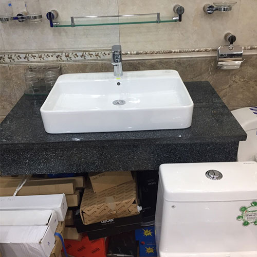 Bộ bàn đá 2 tầng chậu rửa lavabo đá nhân tạo màu vân mây trắng HM-8617W - Image 5