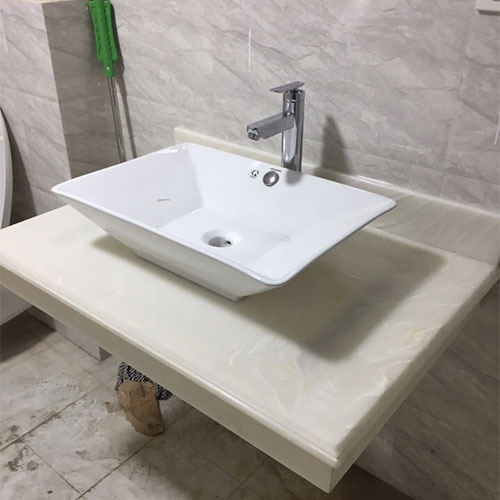 Bộ bàn đá 2 tầng chậu rửa lavabo đá tự nhiên màu sọc dưa vân gỗ HM-8616VG - Image 3