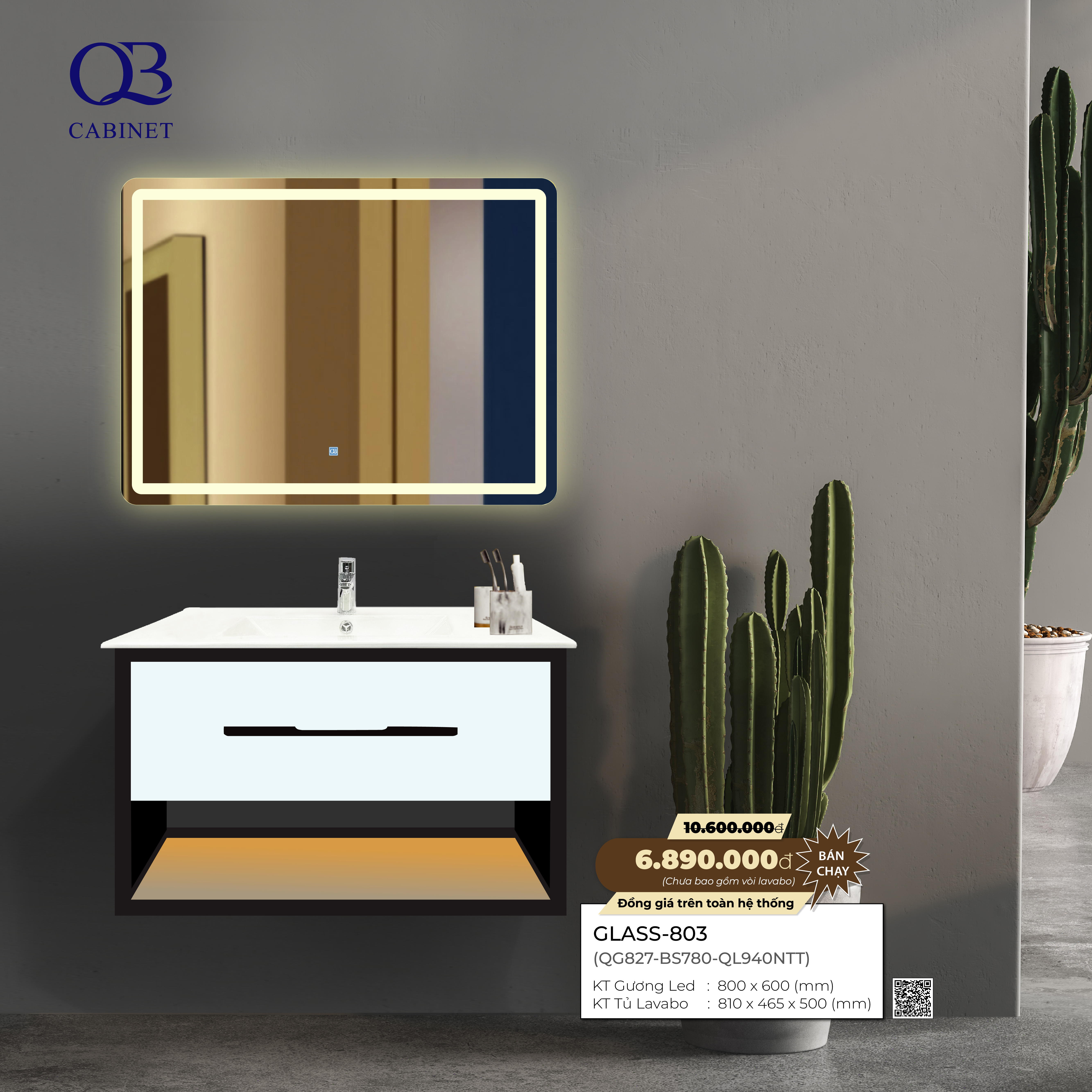 Bộ tủ Cabinet thủy tinh kháng khuẩn Basic GLASS-801 - Image 3