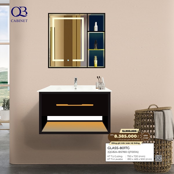 Bộ tủ Cabinet thủy tinh kháng khuẩn Basic GLASS-801 - Image 4
