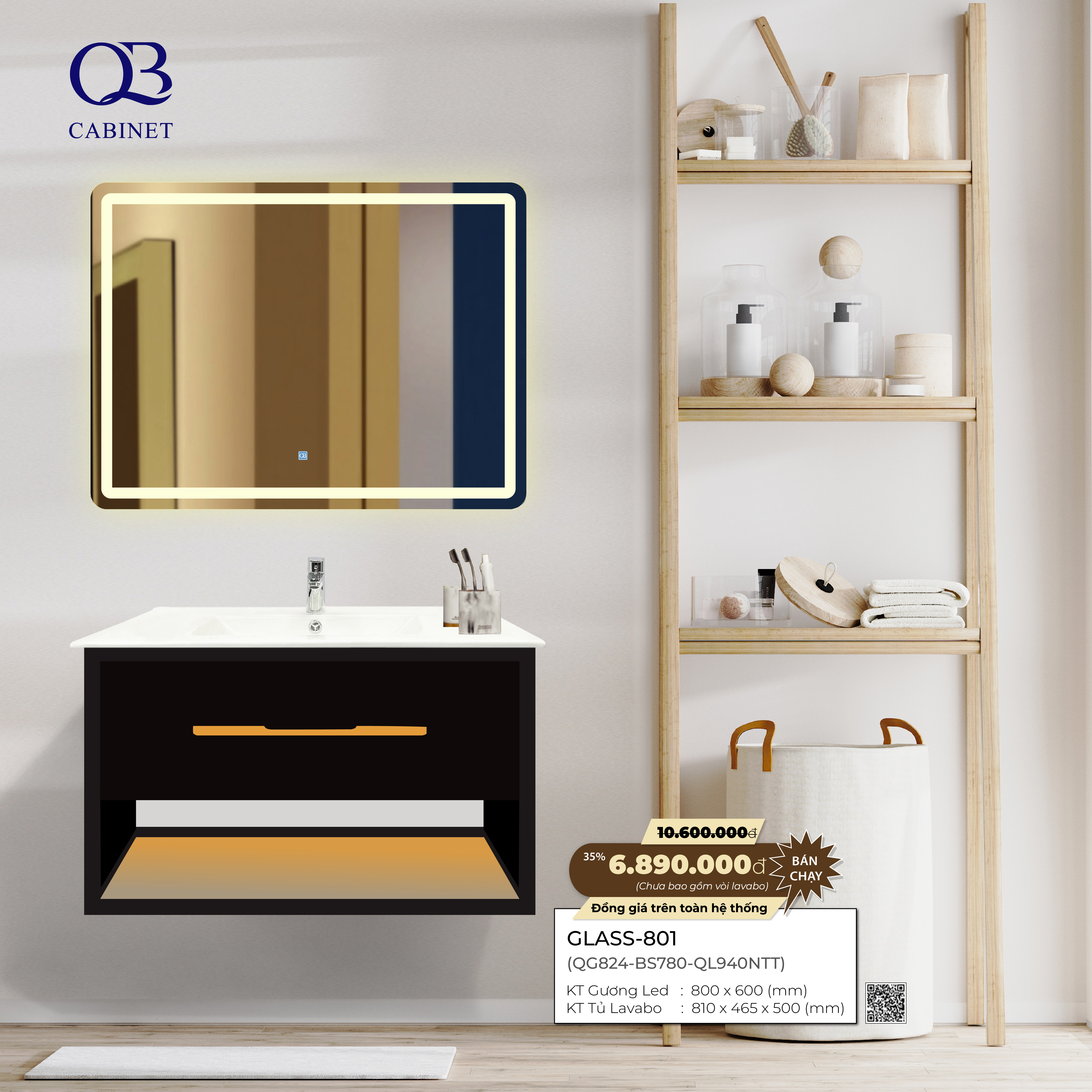 Bộ tủ Cabinet thủy tinh kháng khuẩn Basic GLASS-804TG - Image 5