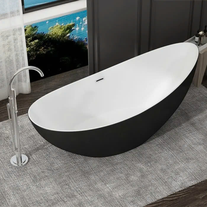 Bồn tắm đá nhân tạo solid surface nghệ thuật màu đen trắng Miken MK-6005B