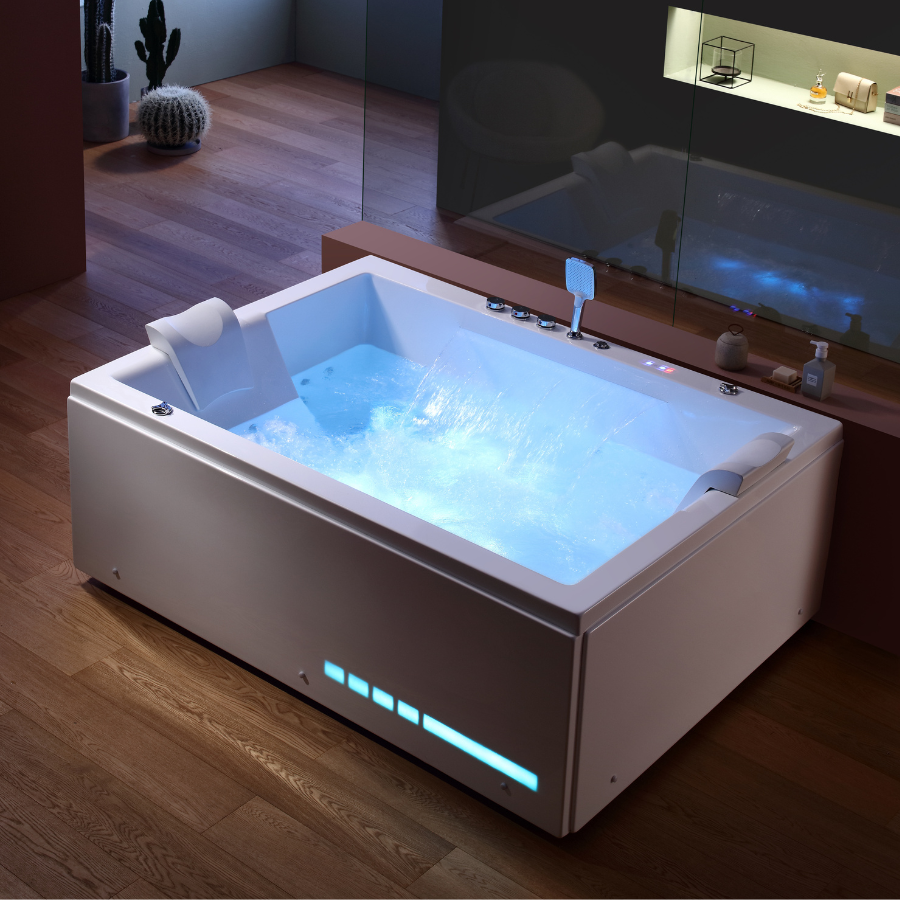 Bồn tắm đôi ốp gỗ massage Nofer NG-5512 (sục khí-1800x1300x600mm) - Image 2