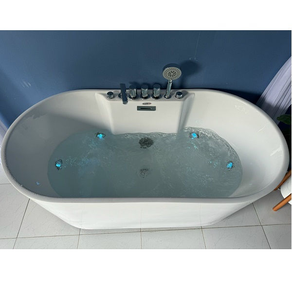 Bồn tắm massage đặt sàn hình ovan cạnh thẳng SAWO SW5815M (Acrylic-1450x750x600mm)
