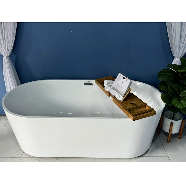 Bồn tắm ngâm đặt sàn hình oval cạnh thẳng SAWO SW5715 có bộ chia nước (Acrylic-1500x750x610mm) - Image 3