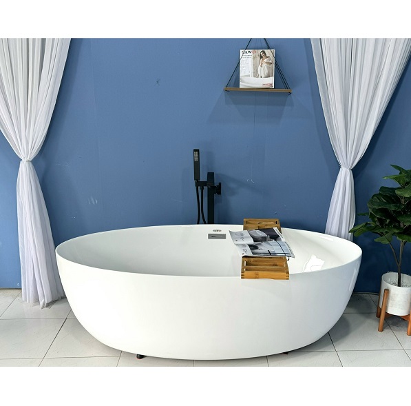 Bồn tắm ngâm đặt sàn Oval cạnh cong SAWO SW5716-CC (Acrylic-1600x800x600mm) - Image 6