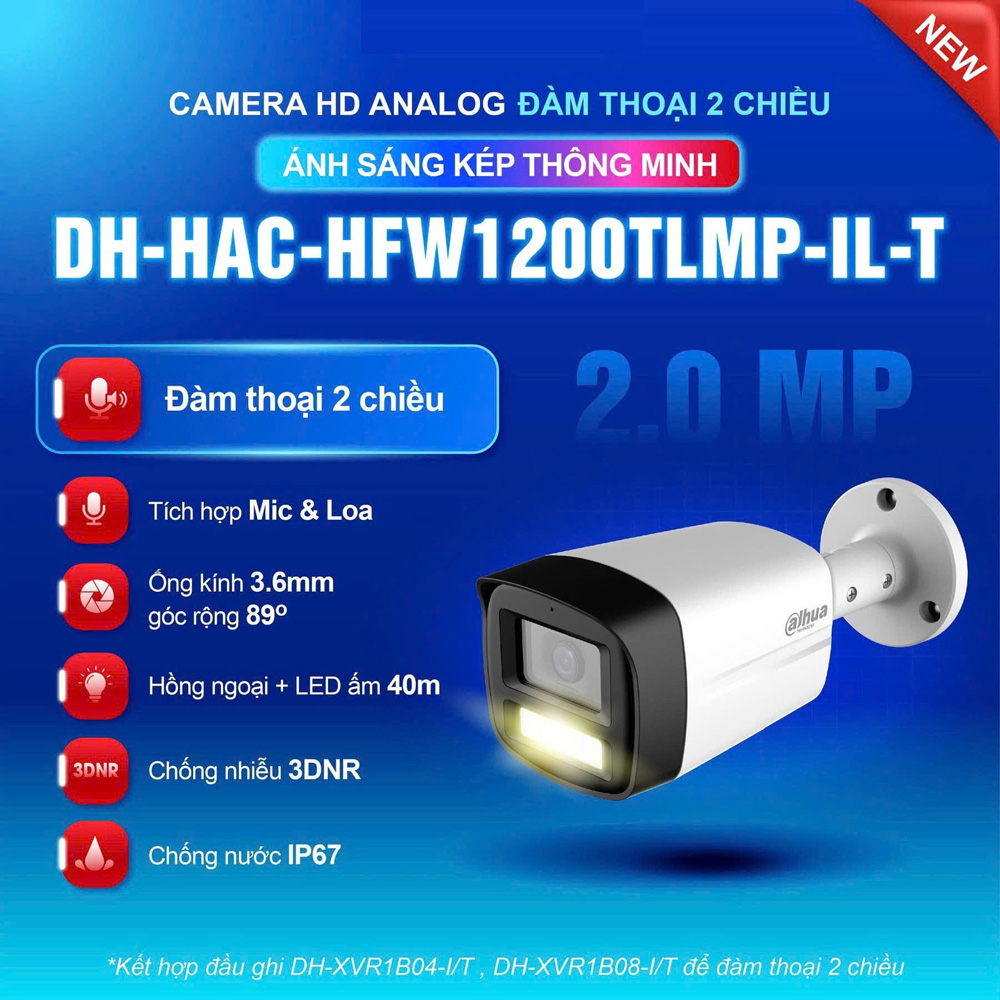 Camera DAHUA DH-HAC-HFW1200TLMP-IL-T (Thân 2MP, Loa Mic, Ánh sáng kép) - 4