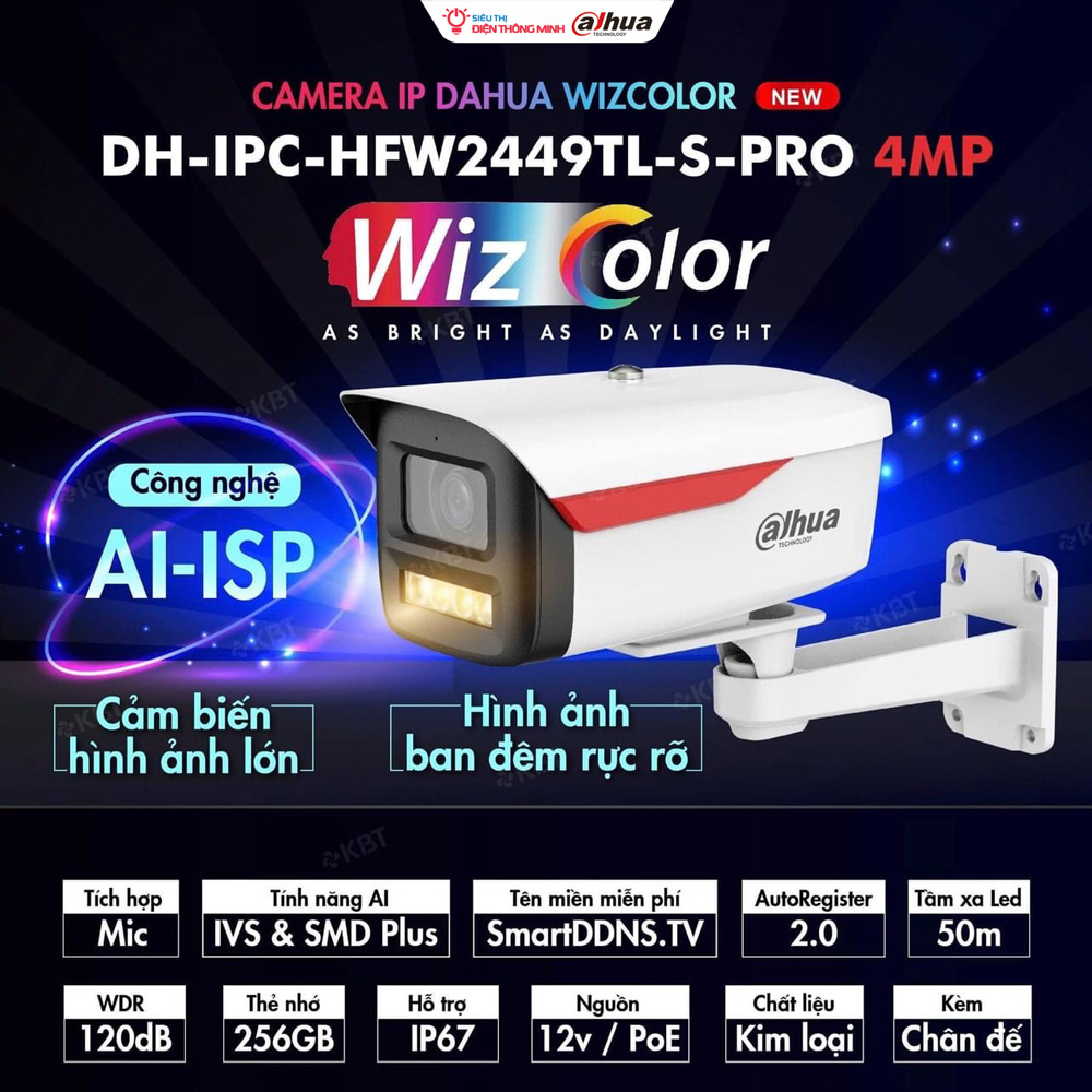 Camera DAHUA DH-IPC-HFW2449M-S-B-PRO (Thân 4MP, liền MIC, WizColor đêm như ngày) - 2