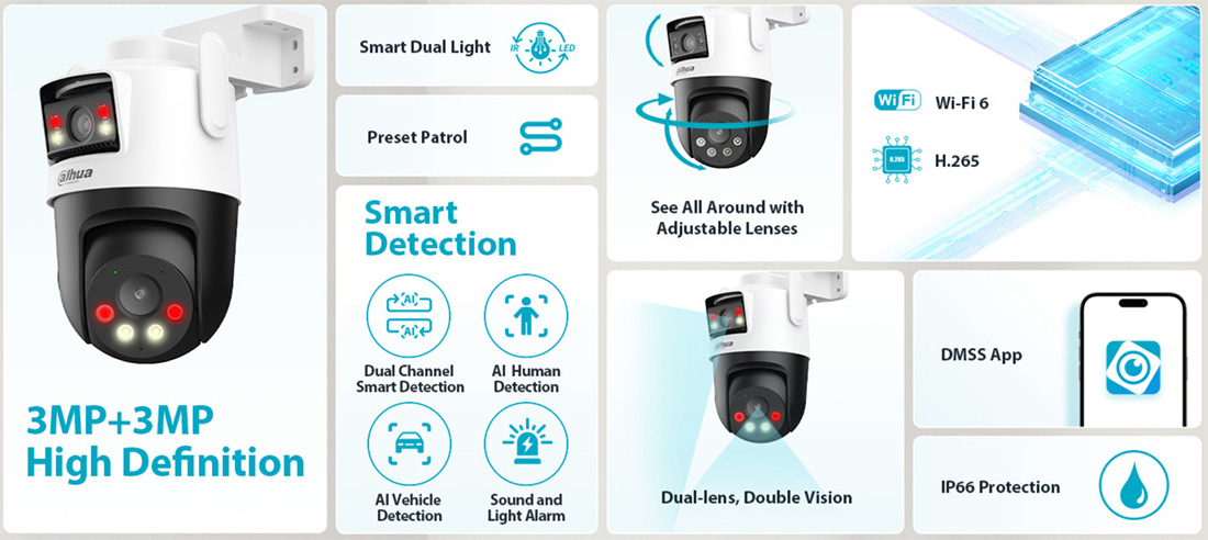 Camera DAHUA DH-P3D-3F-PV (Wifi quay quét 2 mắt x 3MP, báo động) - 4