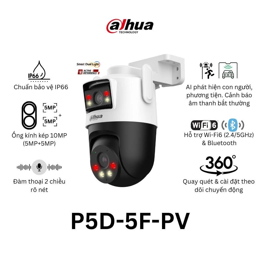 Camera DAHUA DH-P5D-5F-PV (Wifi quay quét 2 mắt x 5MP, báo động) - 2
