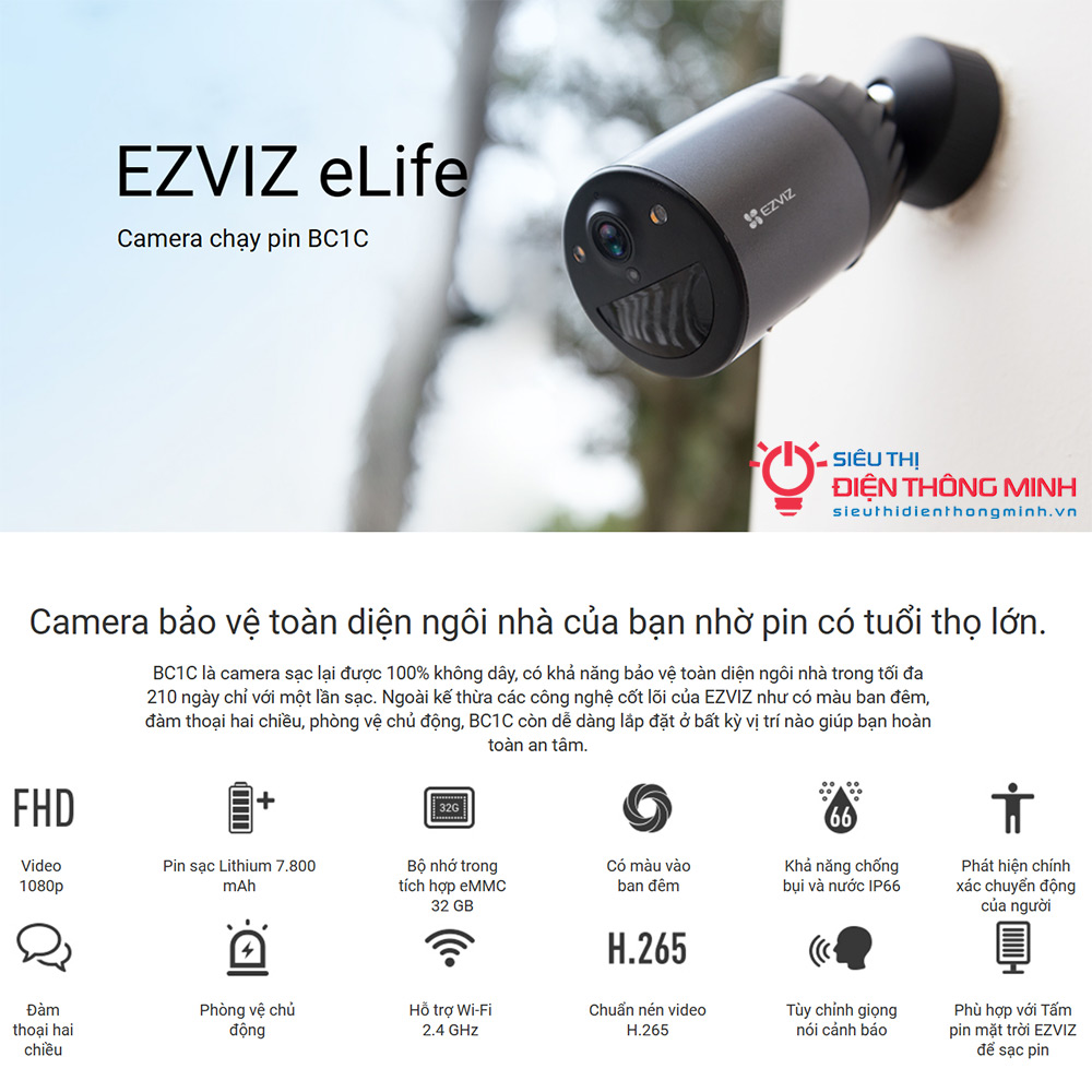 Camera EZVIZ BC1C eLife (Wifi 2MP, PIN 7800mAh) - 2