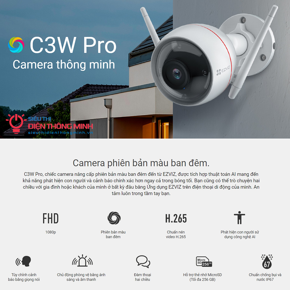 Camera EZVIZ C3W Pro (Wifi Thân 2MP, đêm có màu) - 2