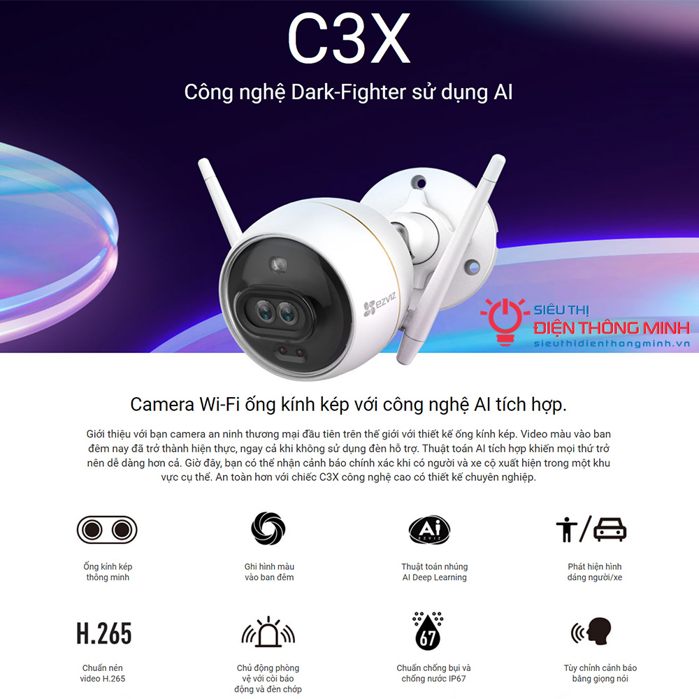 Camera EZVIZ C3X (Wifi Thân 2MP ống kính kép, đêm có màu) - 5