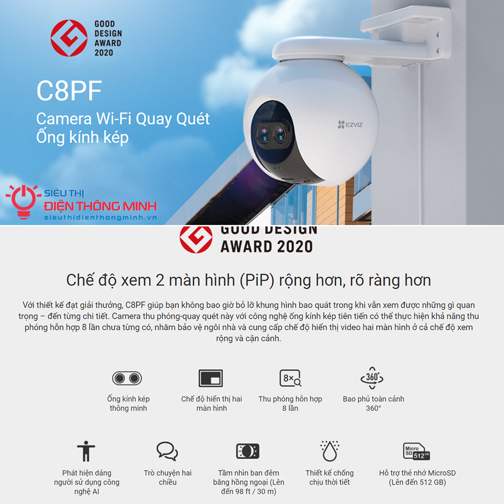 Camera EZVIZ C8PF (Wifi quay quét 2MP ống kính kép zoom 8x) - 4
