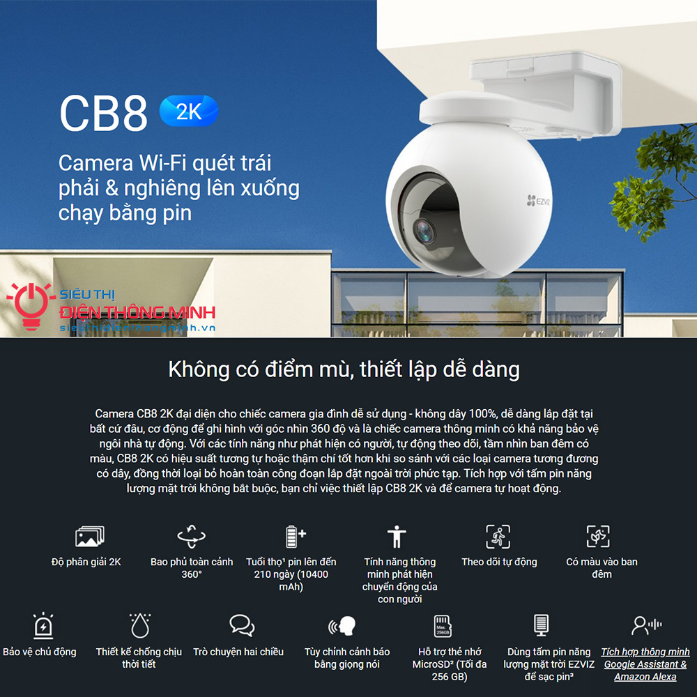 Camera EZVIZ CB8 (Wifi quay quét 4MP, PIN 10.400mAh) - 2