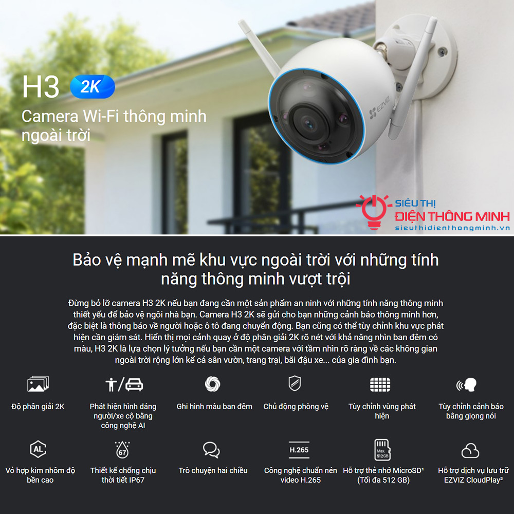 Camera EZVIZ H3 2K (Wifi Thân 3MP, đêm có màu) - 4