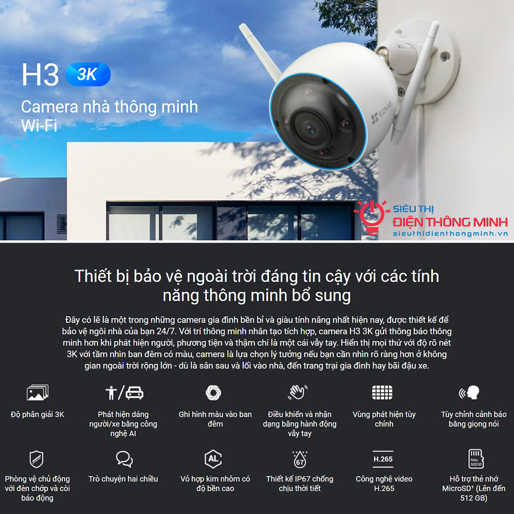 Camera EZVIZ H3 3K (Wifi Thân 5MP, đêm có màu) - 4