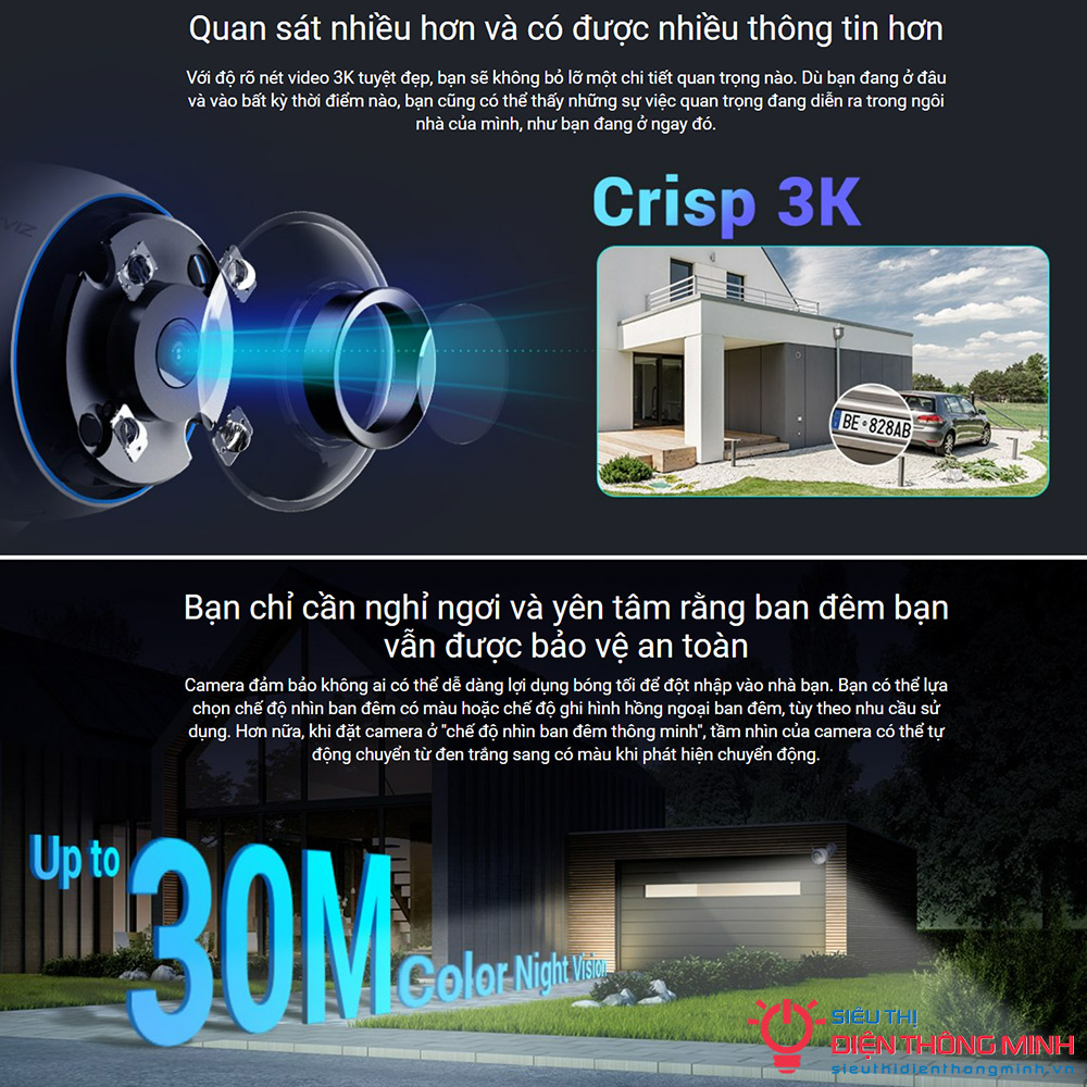 Camera EZVIZ H3 3K (Wifi Thân 5MP, đêm có màu) - 5