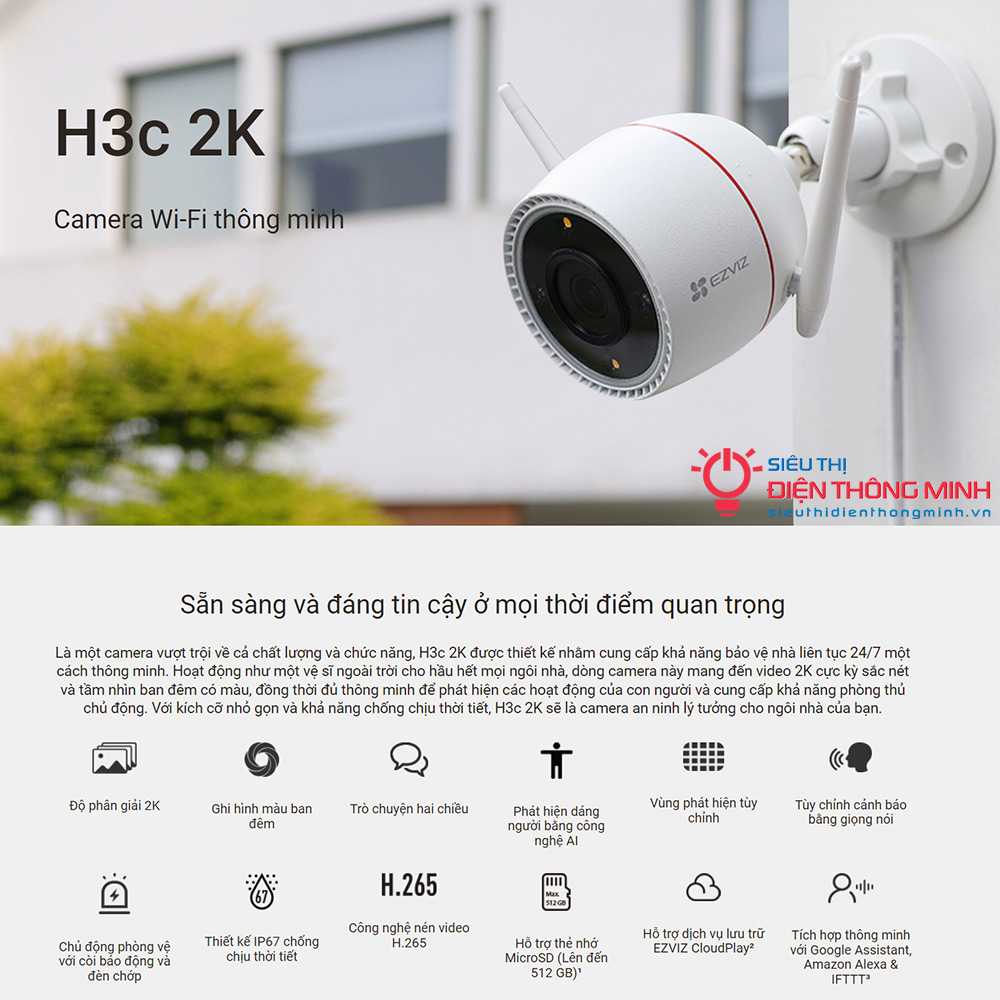 Camera EZVIZ H3c 2K (Wifi Thân 3MP, đêm có màu) - 2