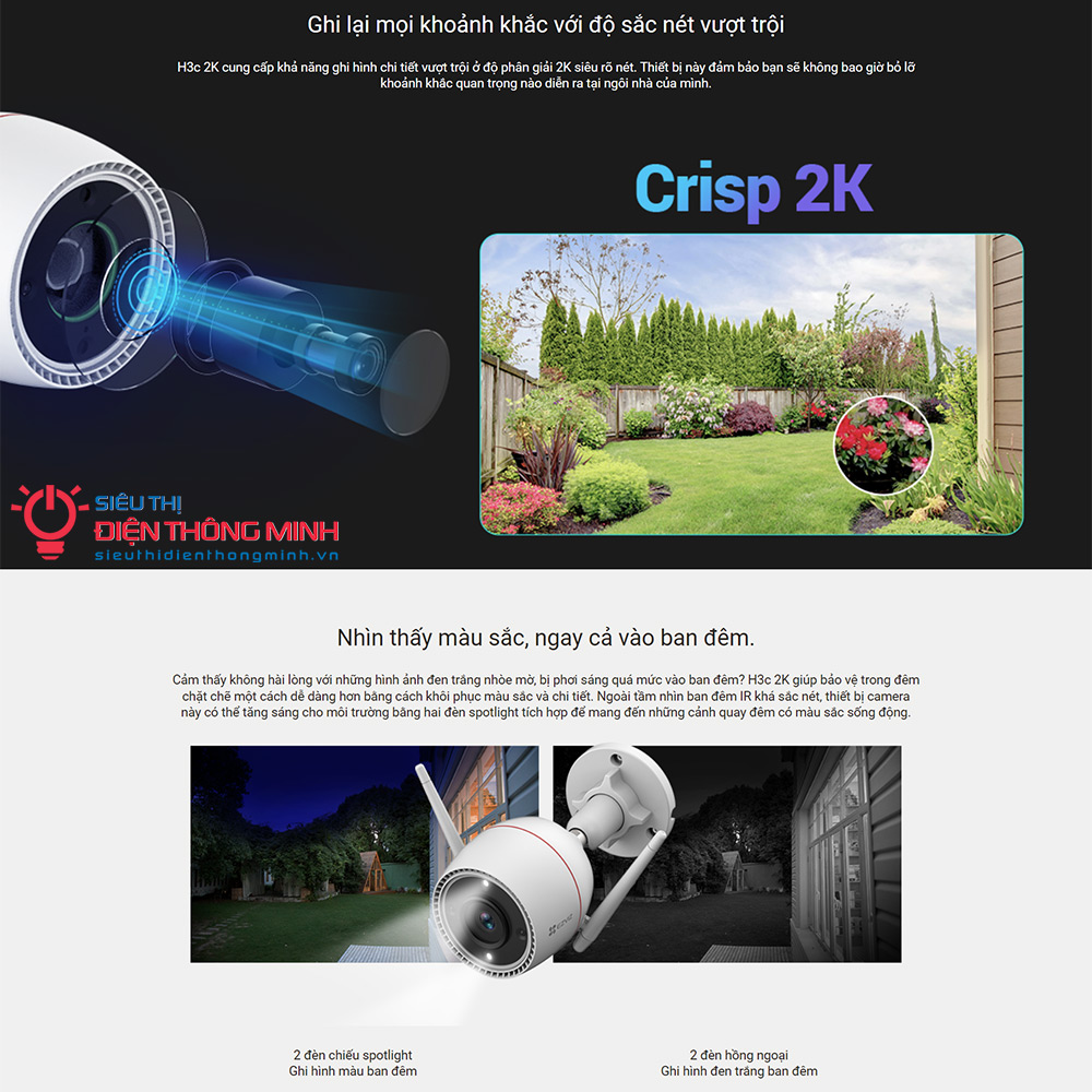 Camera EZVIZ H3c 2K (Wifi Thân 3MP, đêm có màu) - 3