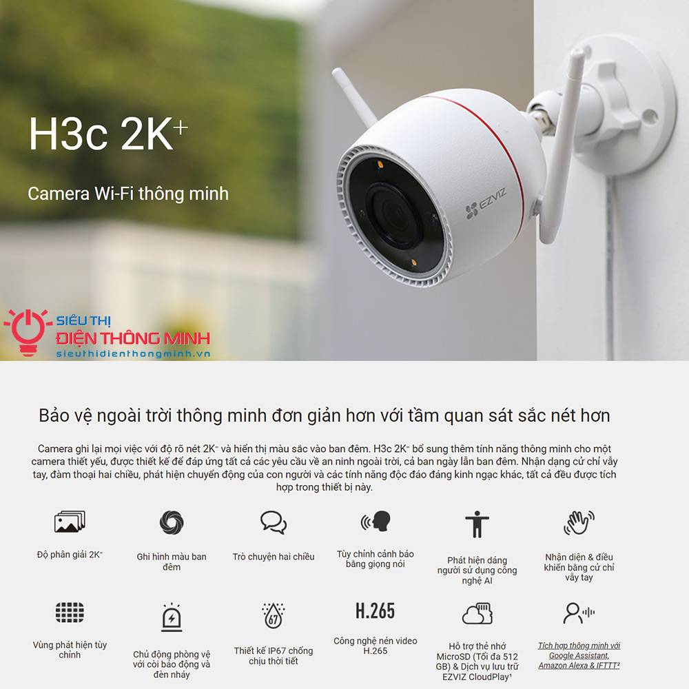 Camera EZVIZ H3c 2K+ (Wifi Thân 4MP, đêm có màu) - 2