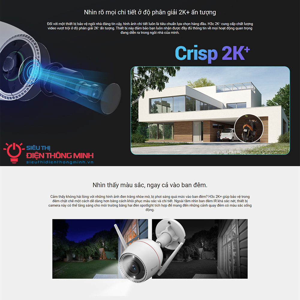 Camera EZVIZ H3c 2K+ (Wifi Thân 4MP, đêm có màu) - 3