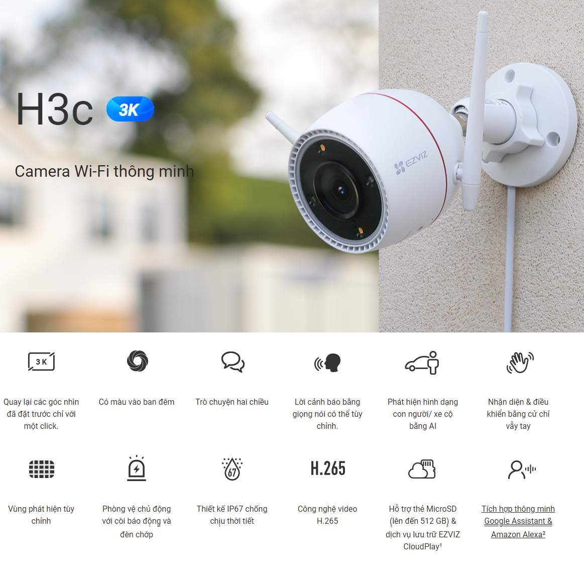 Camera EZVIZ H3c 3K (Wifi Thân 5MP, đêm có màu) - 2