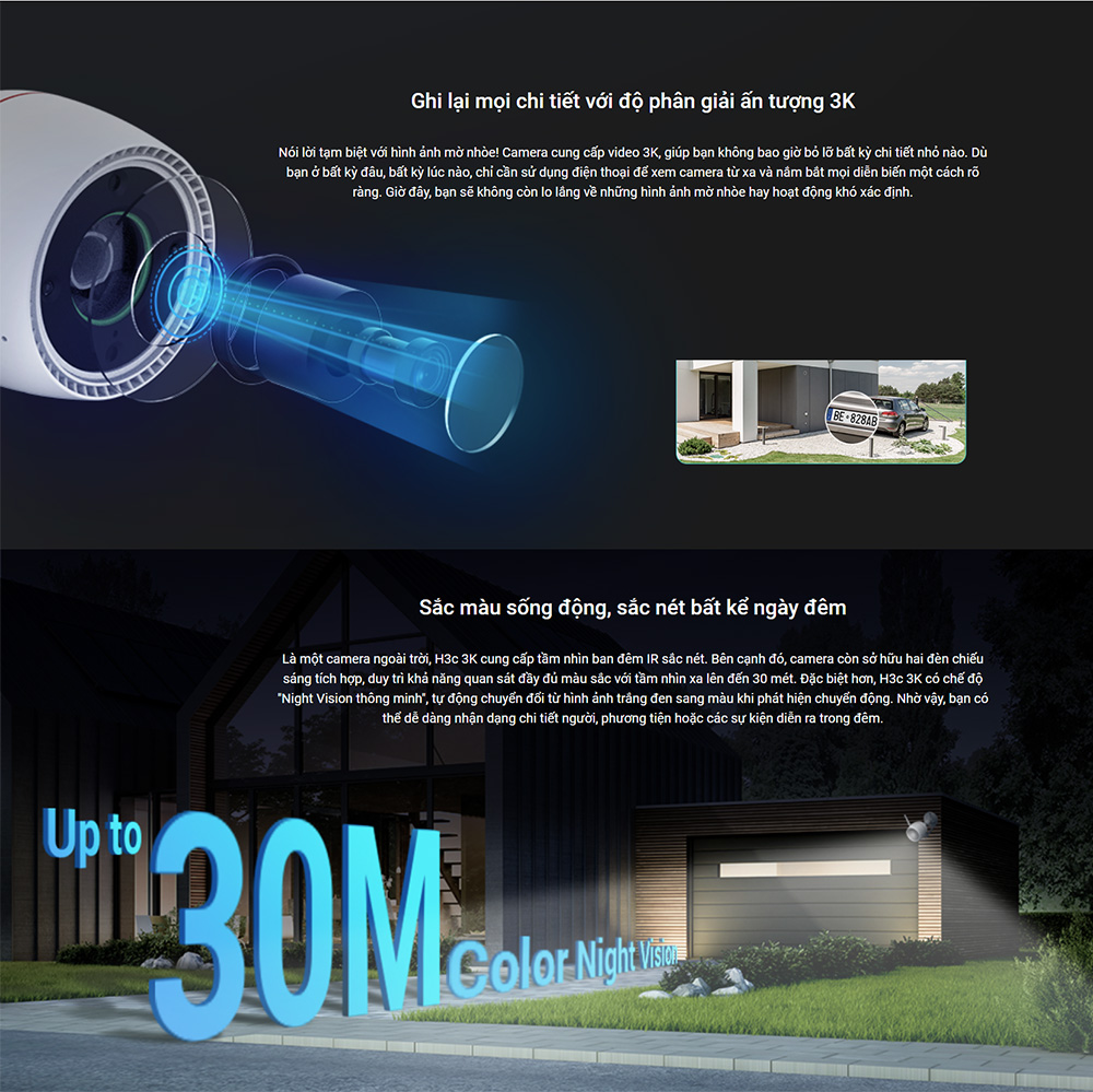 Camera EZVIZ H3c 3K (Wifi Thân 5MP, đêm có màu) - 3