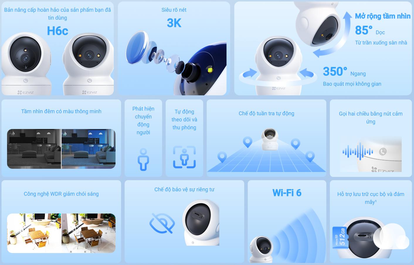 Camera EZVIZ H6c G1 3K (Wifi quay quét 5MP) - 3