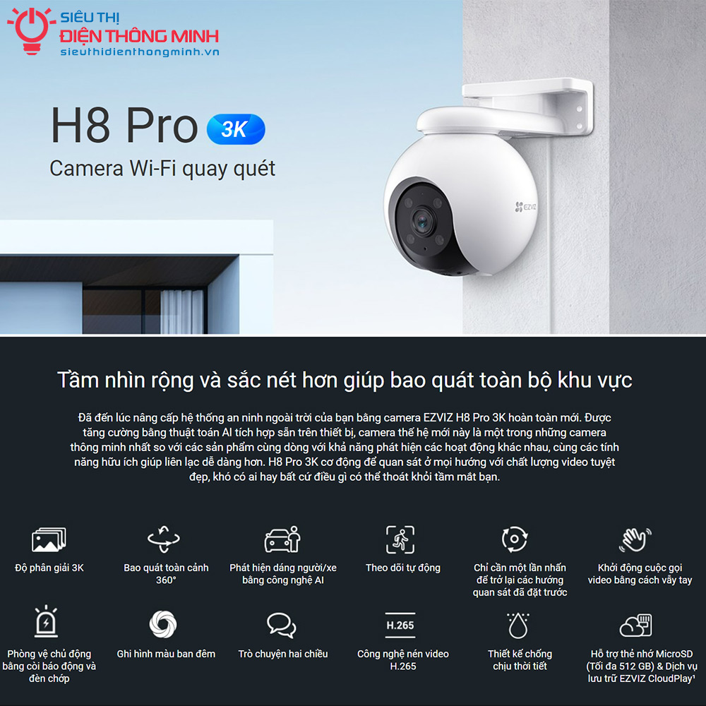 Camera EZVIZ H8 Pro 3K (Wifi quay quét 5MP) - 3