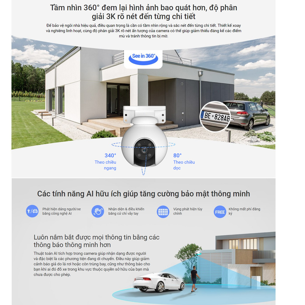 Camera EZVIZ H8 Pro 3K (Wifi quay quét 5MP) - 4