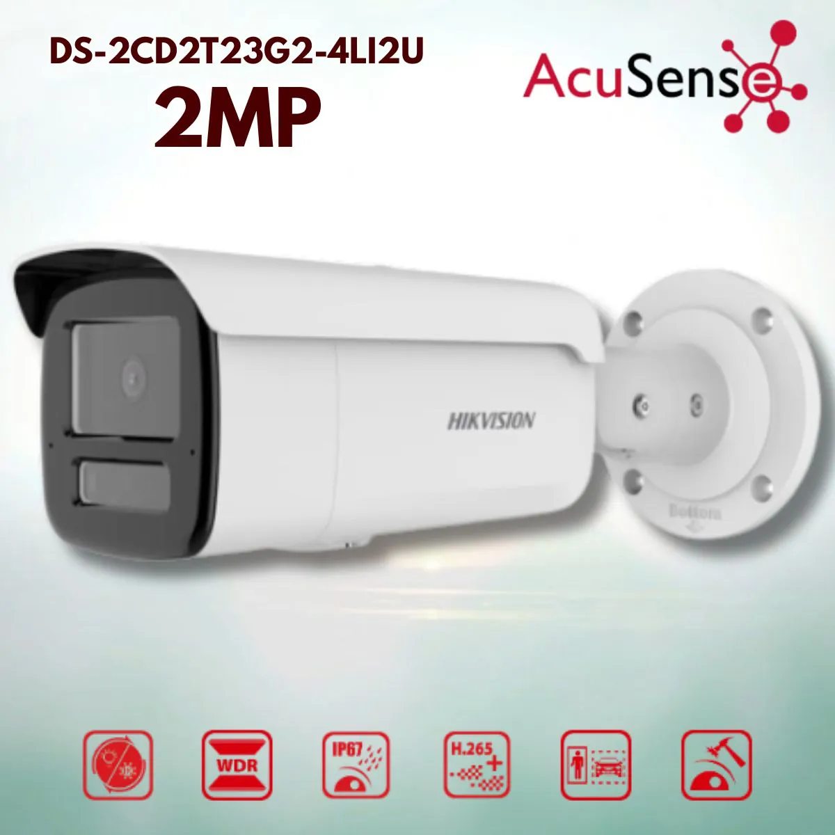 Camera Hikvision IP DS-2CD2T23G2-4LI2U (Thân lớn 2MP, ánh sáng kép, mic kép) - 2