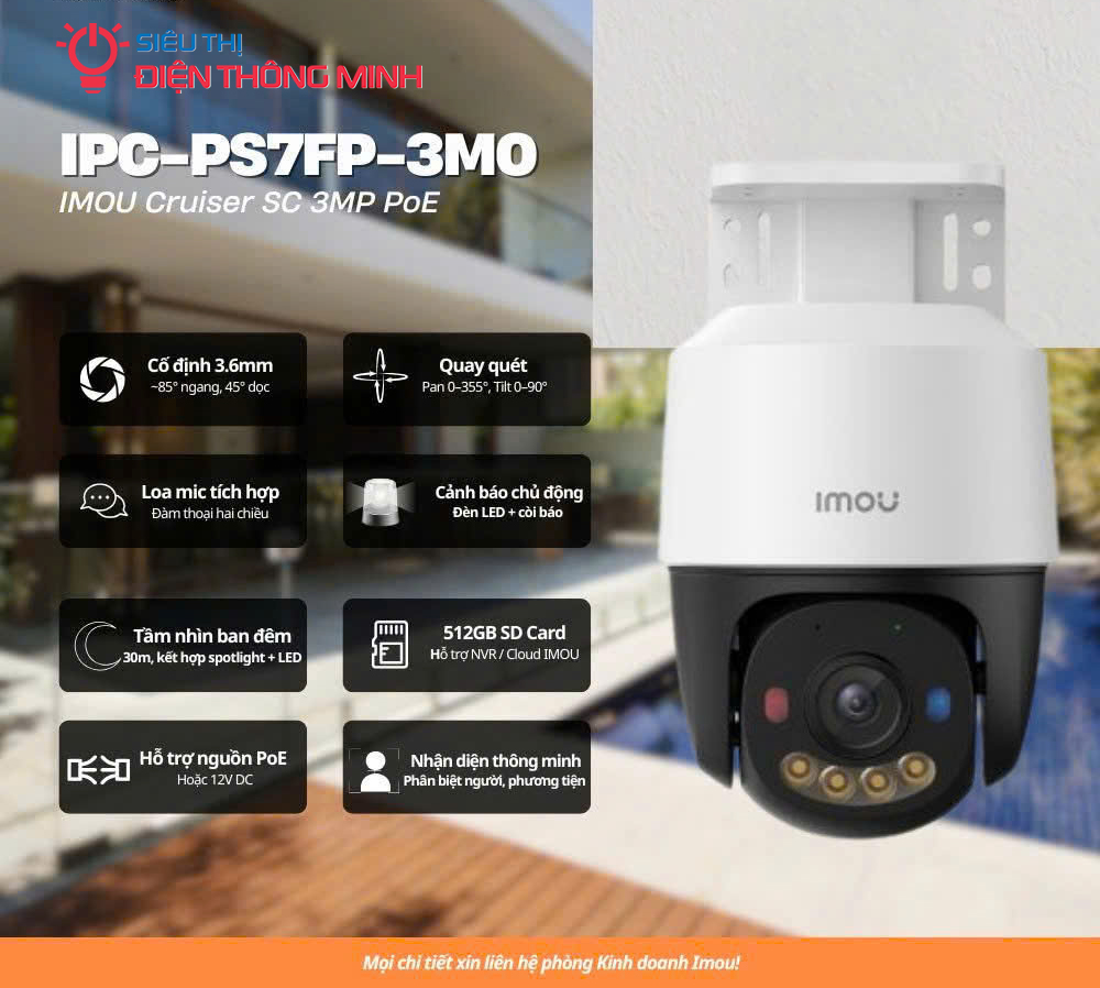 Camera IMOU IPC-PS7FP-3M0 (Quay quét 3MP, PoE, Loa Mic) - 3