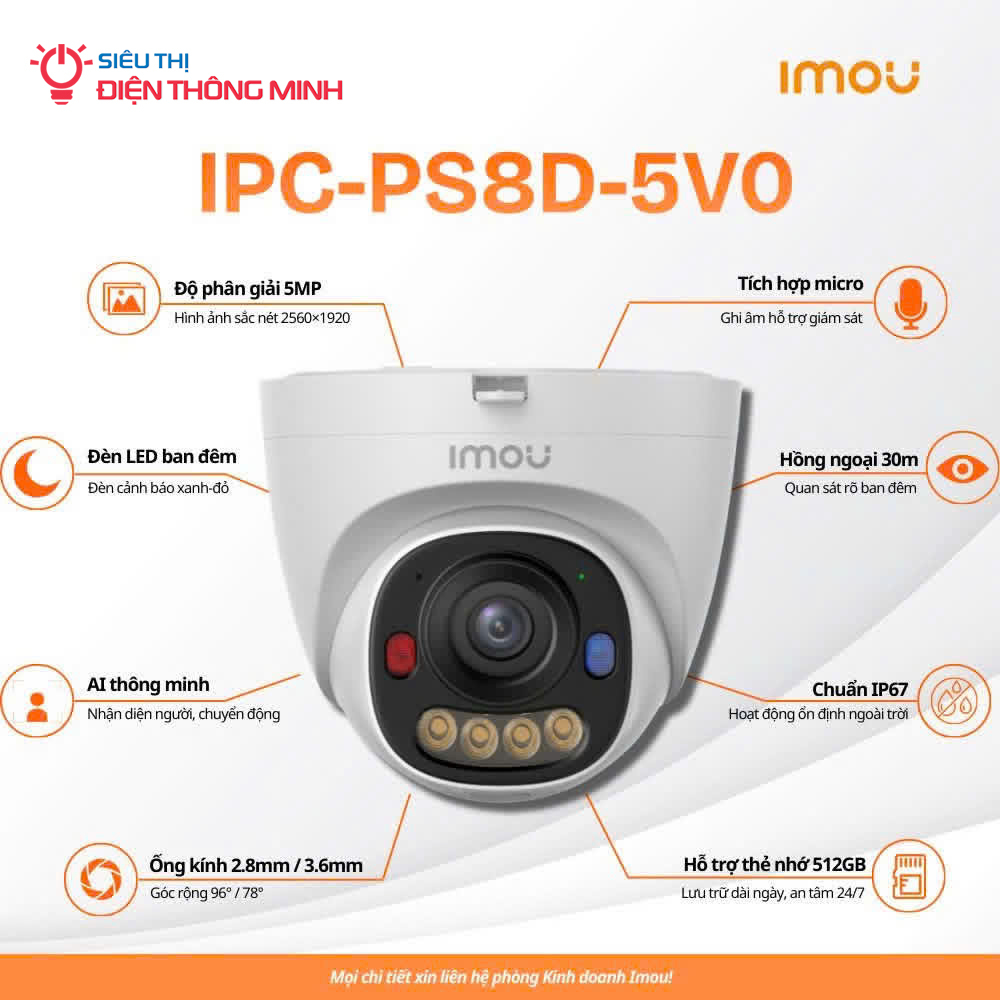 Camera IMOU IPC-PS8D-5V0 (Dome 5MP, PoE, liền Mic, góc rộng) - 4