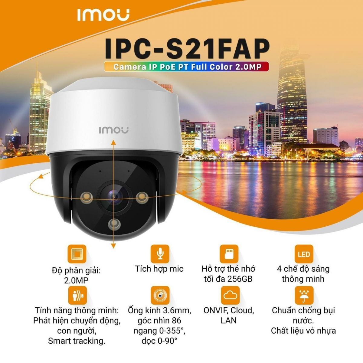 Camera IMOU IPC-S21FAP (Quay quét 2MP, có PoE, liền Mic) - 2