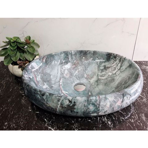 Chậu đá mỹ nghệ tự nhiên tròn màu xanh BST40 (D42-D35-D28) - Image 4
