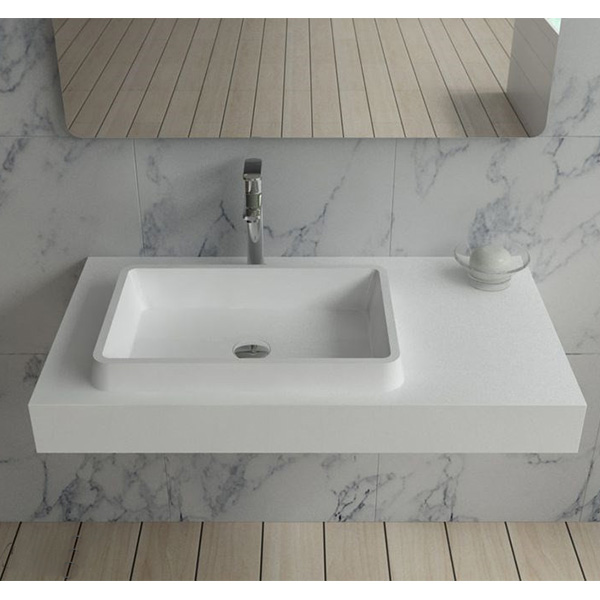 Chậu đá nhân tạo nghệ thuật có bàn màu trắng Miken NSS-9050 (90x50x15cm - Chọn bóng hoặc mờ)