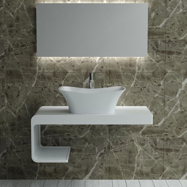 Chậu đá nhân tạo nghệ thuật có bàn màu trắng Miken NST-5836 (580x360x200mm - Chọn bóng hoặc mờ)