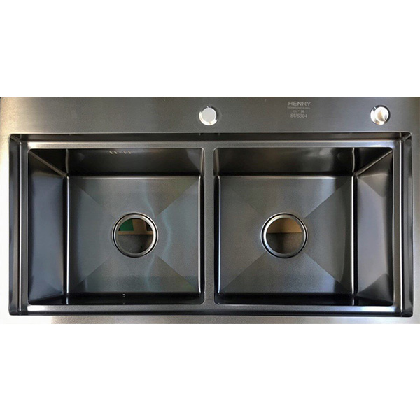 Chậu rửa bát 1 hố chống xước kiểu dáng Nhật Bản bề mặt Linen màu xám ghi Henry 7548 (75x48x22cm) - Image 4